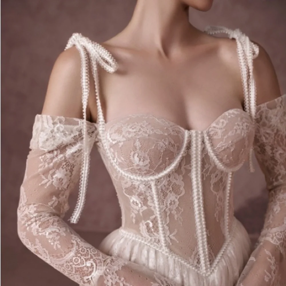 Embroidered Lace White Midi Corset Dress - Picture 6 of 11